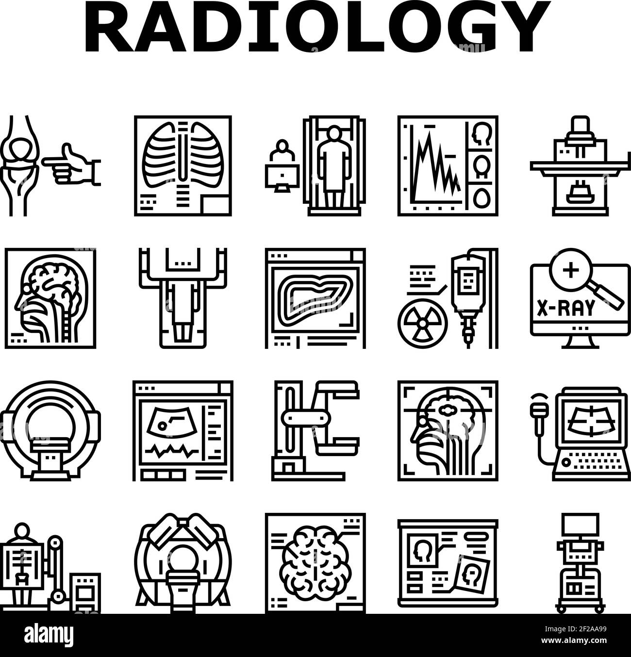 Radiology Equipment Collection Icons Set Vector Illustration Stock