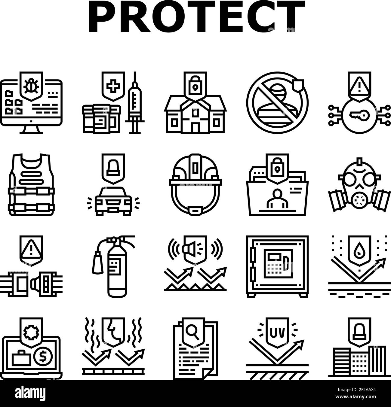 Protect Technology Collection Icons Set Vector Illustration Stock ...
