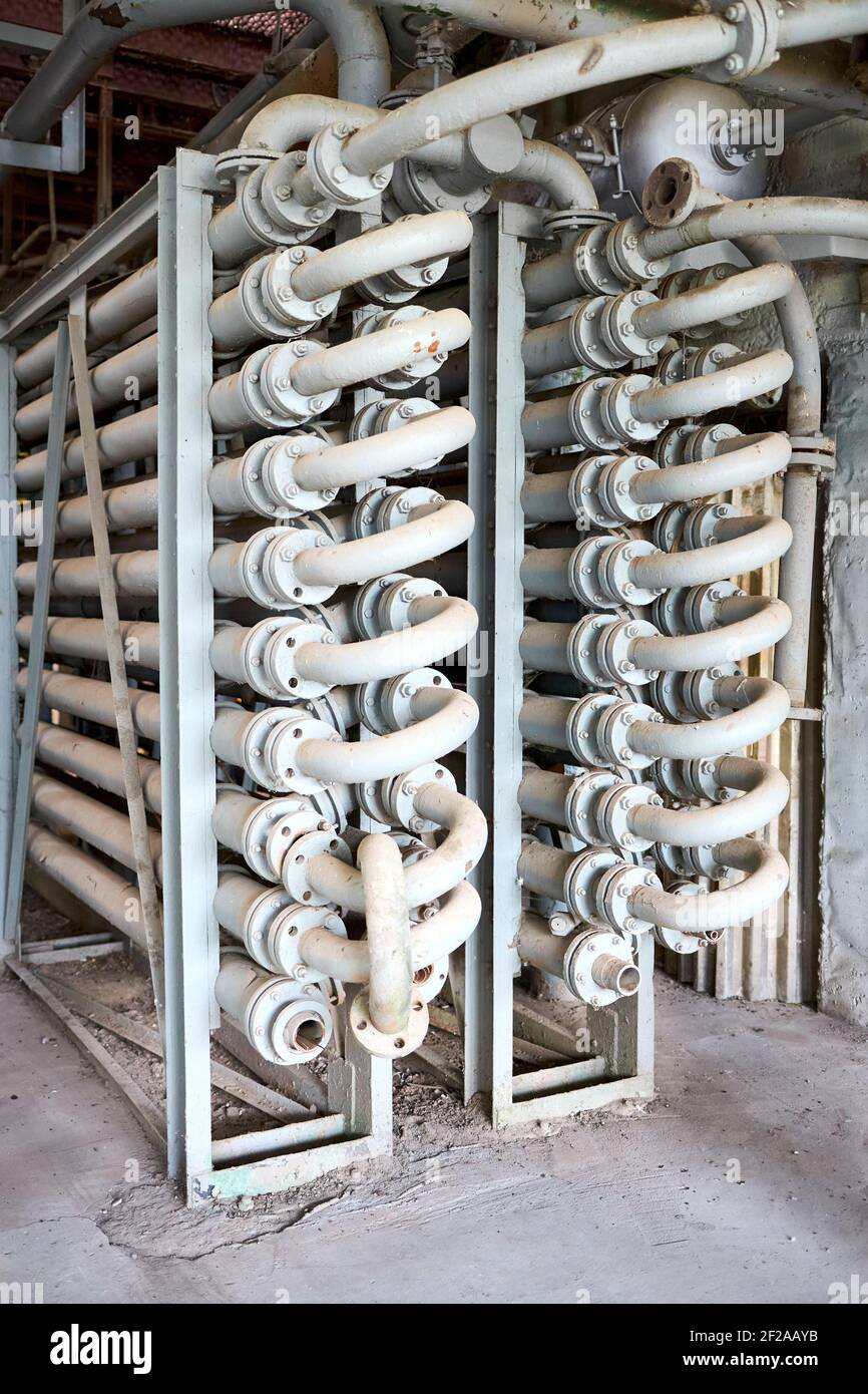Chemical plant interior with equipment. Double Pipe Heat Exchanger or