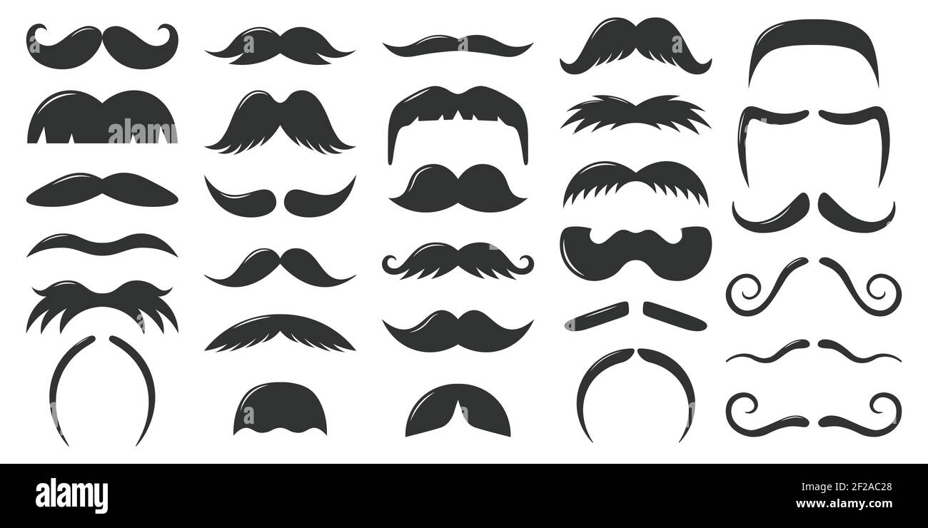 Moustaches symbols. Vintage male moustaches silhouette, funny black