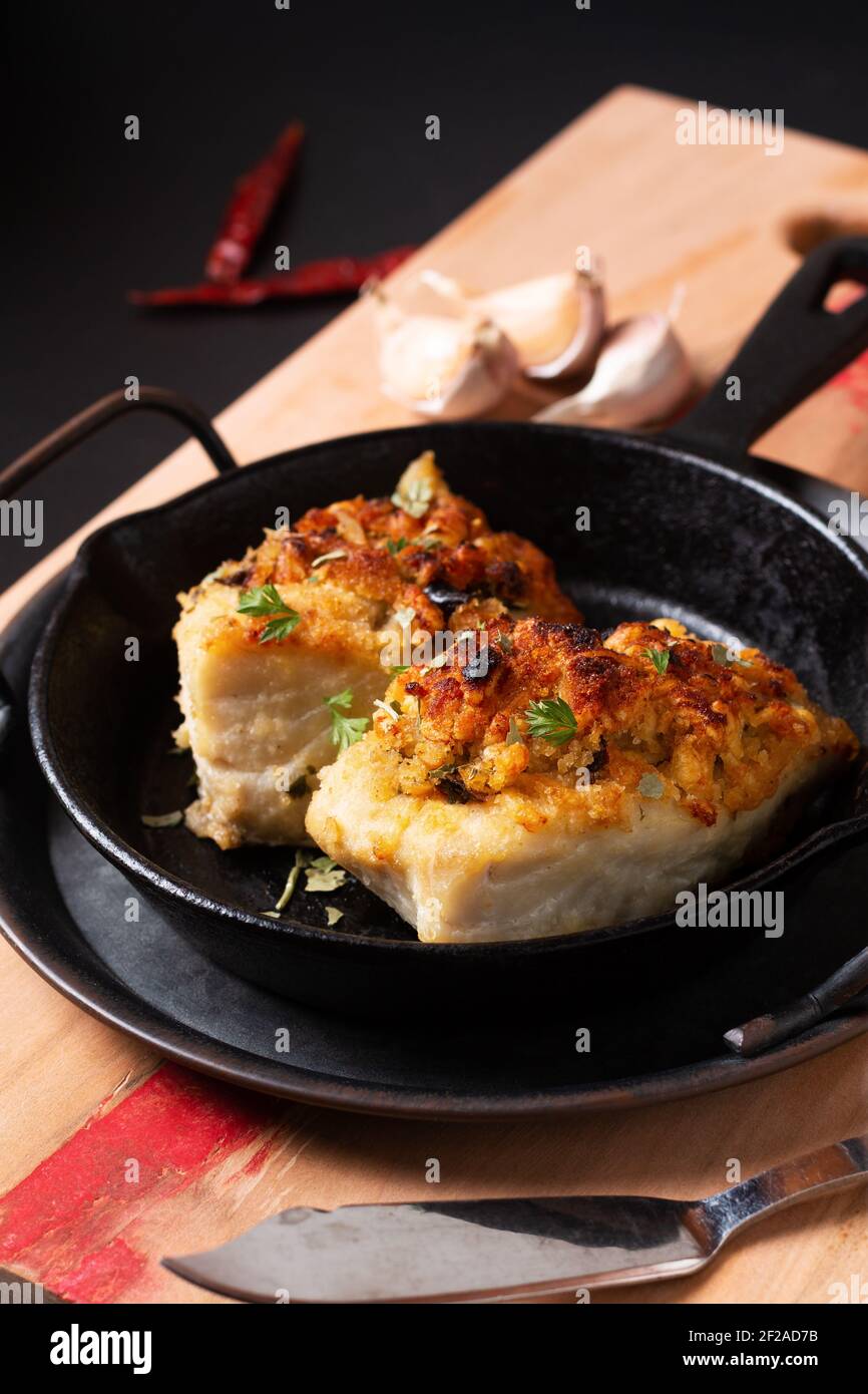 Food concept spot focus homemade butter, garlic, bread crumbs and