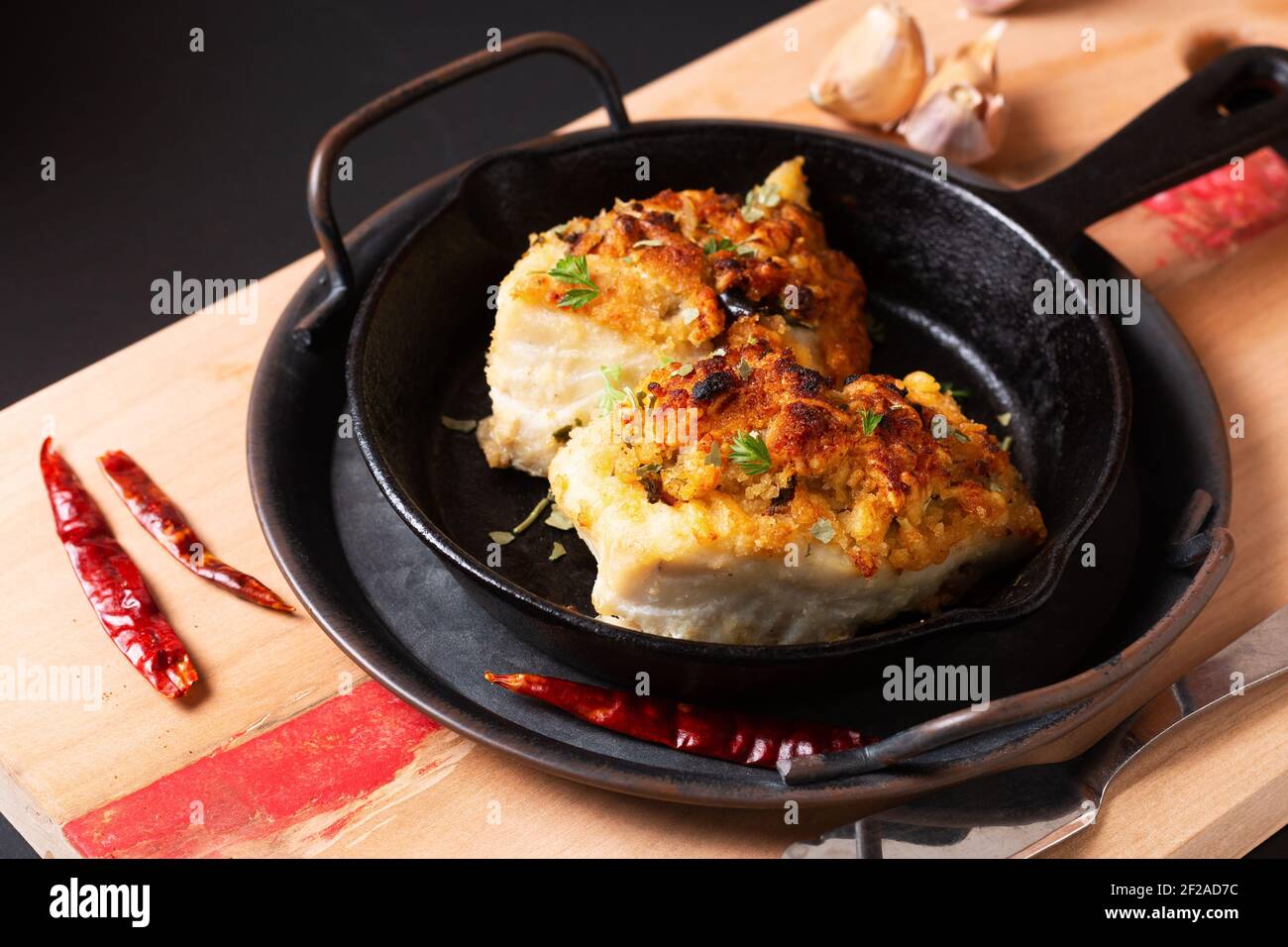 Food concept spot focus homemade butter, garlic, bread crumbs and