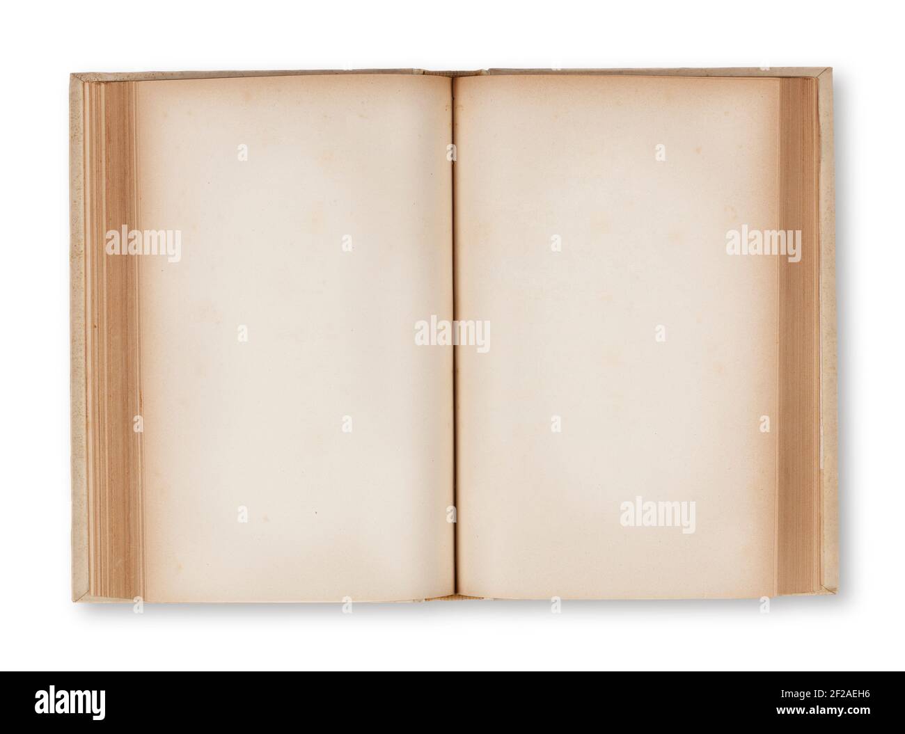 Ancient open book with two blank pages. Clipping path on book Stock Photo