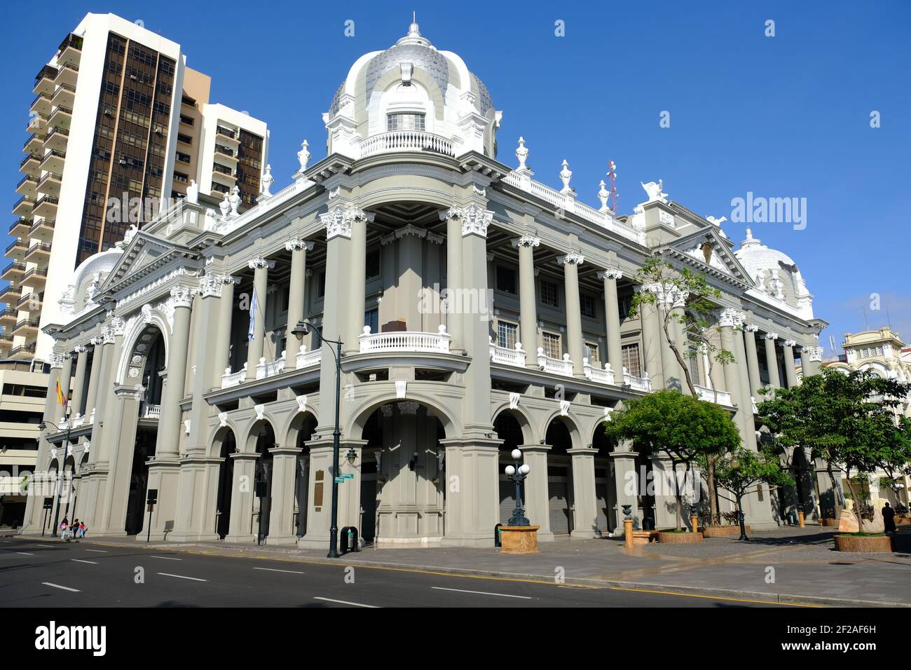 Ecuador Guayaquil - Colonial Buildings at Malecon Simon Bolivar street Stock Photo