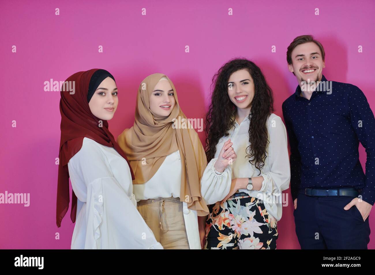 Portrait of happy young muslims representing Ramadan concept Stock ...