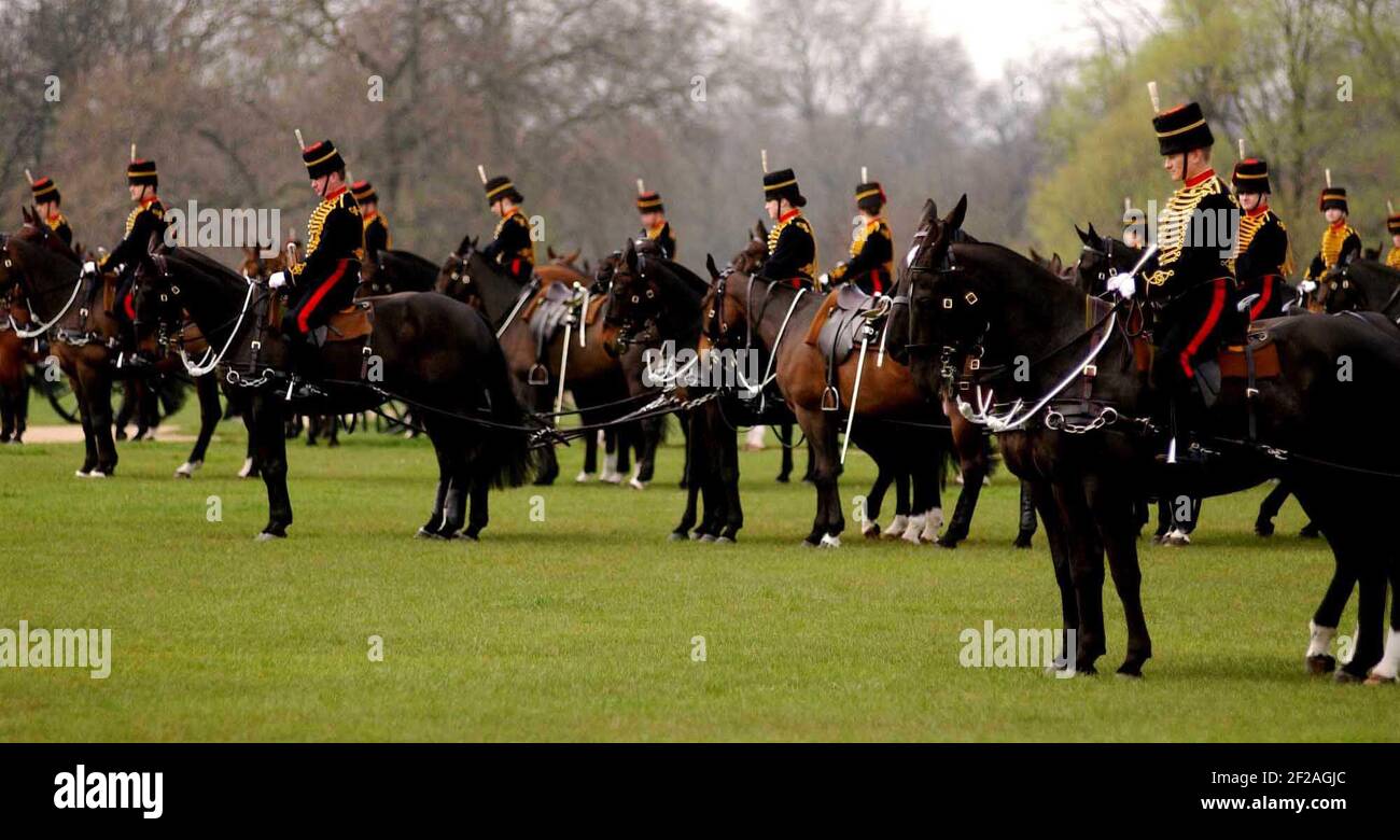Soldiers during the 41 gun salute in Hyde Park today in honour of the