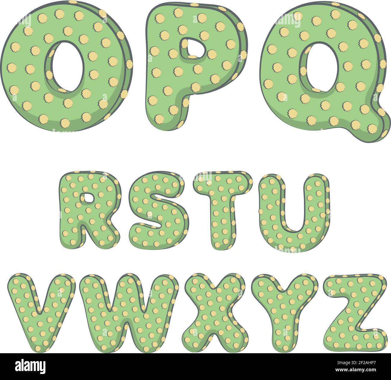 Cactus alphabet from O to Z. Isolated vector objects on white background. Stock Vector