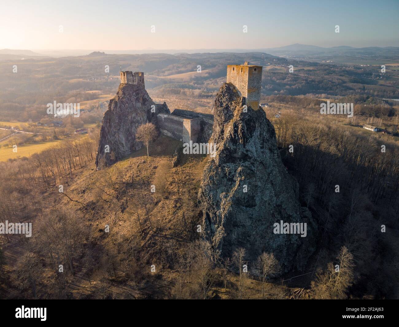 Cesky Rai Trosky Castle in area of Cesky Raj - Czech republic - aerial view ...