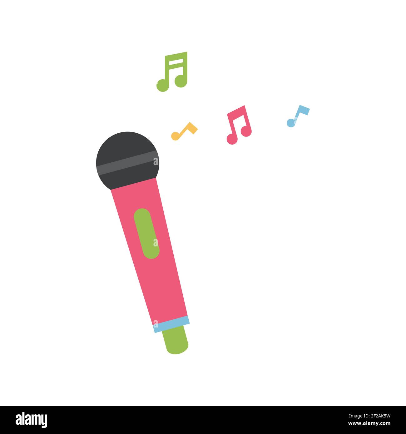 Microphone icon on white isolated background with music notes. Vector illustration. Stock Vector