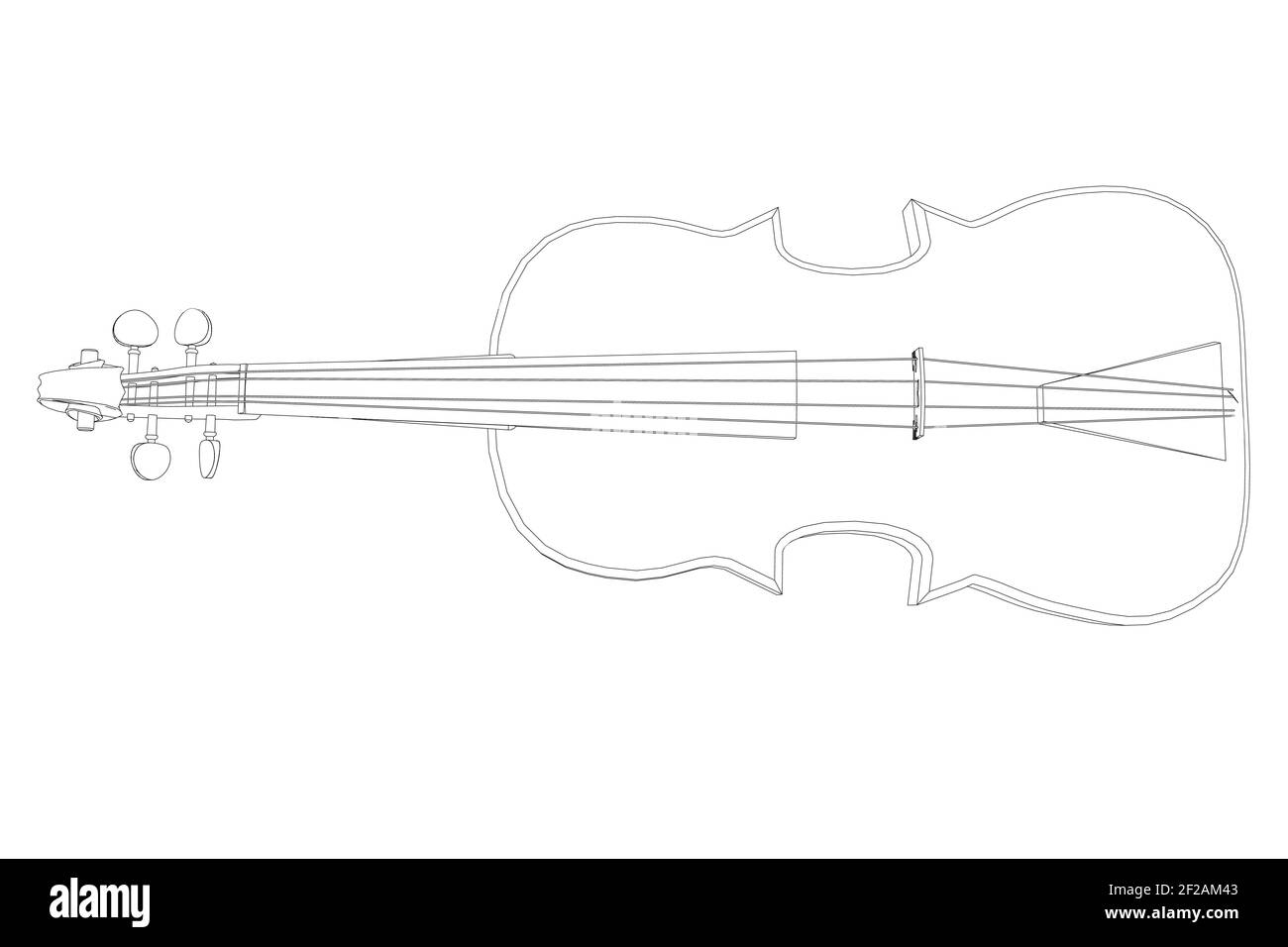 Violin contour from black lines on a white background. Top view Vector illustration. Stock Vector