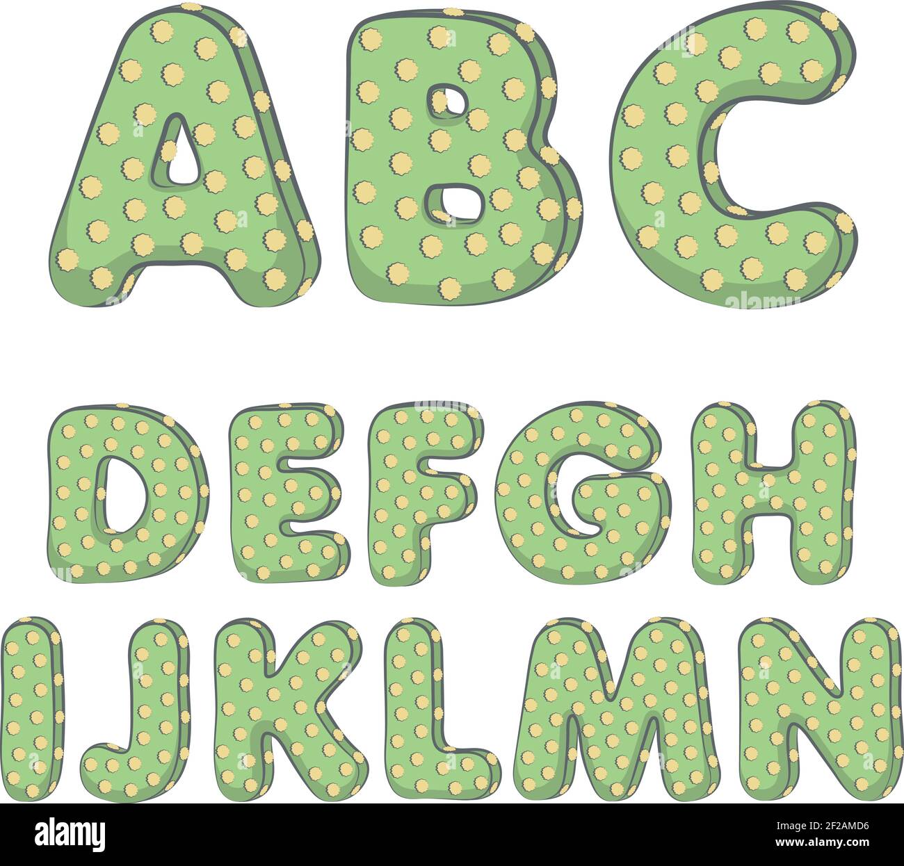 Cactus alphabet from A to N. Isolated vector objects on white background. Stock Vector