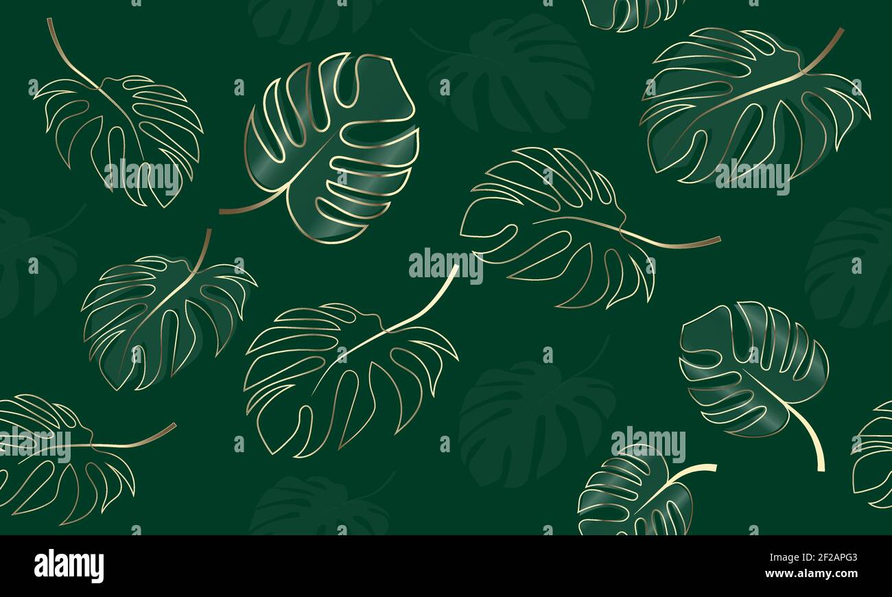 Vector Seamless Tropical, Jungle Gold Palm Leaves and Silhouettes of ...