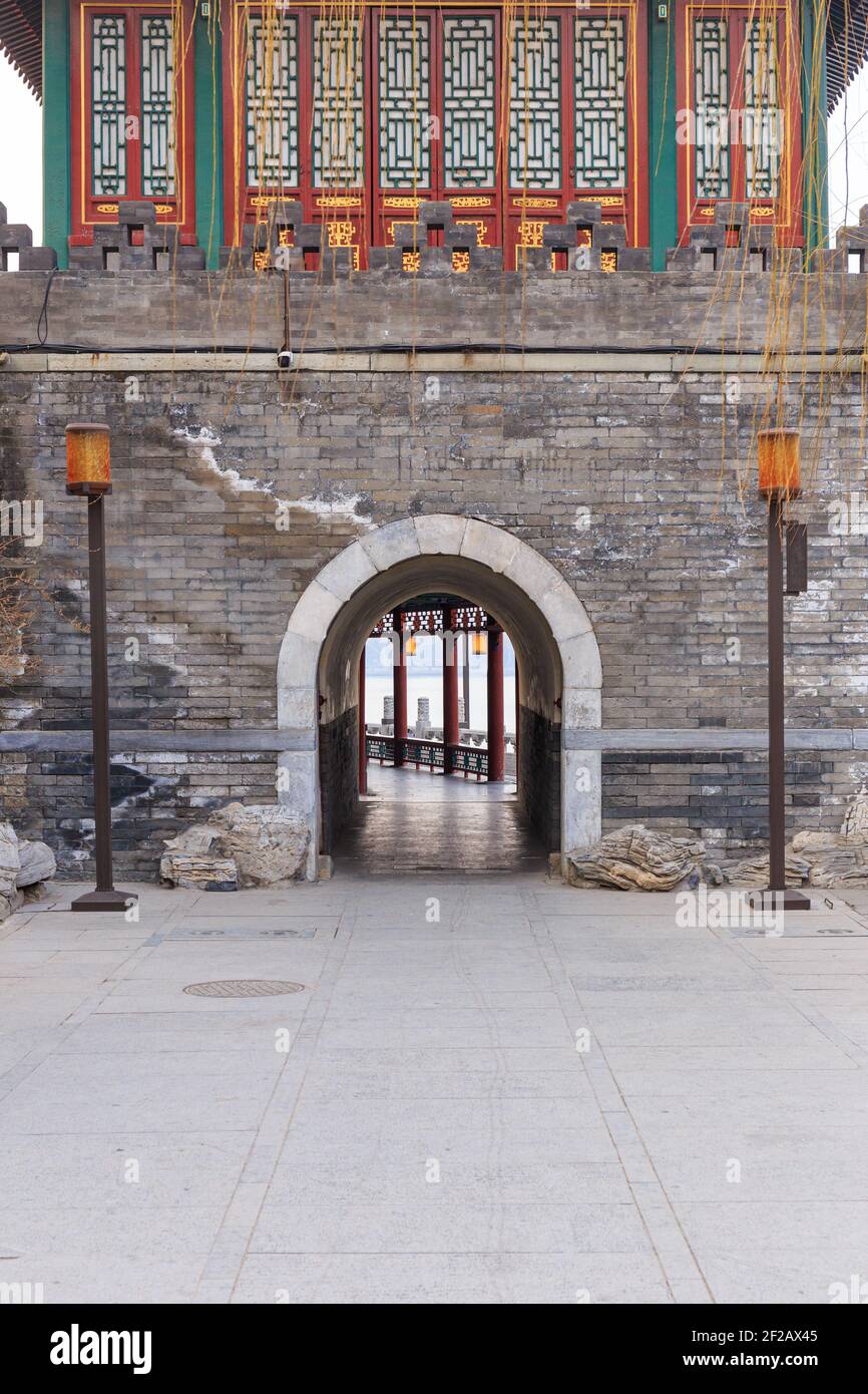 Historic gatehouse at Behai park in Beijing, China. Stock Photo