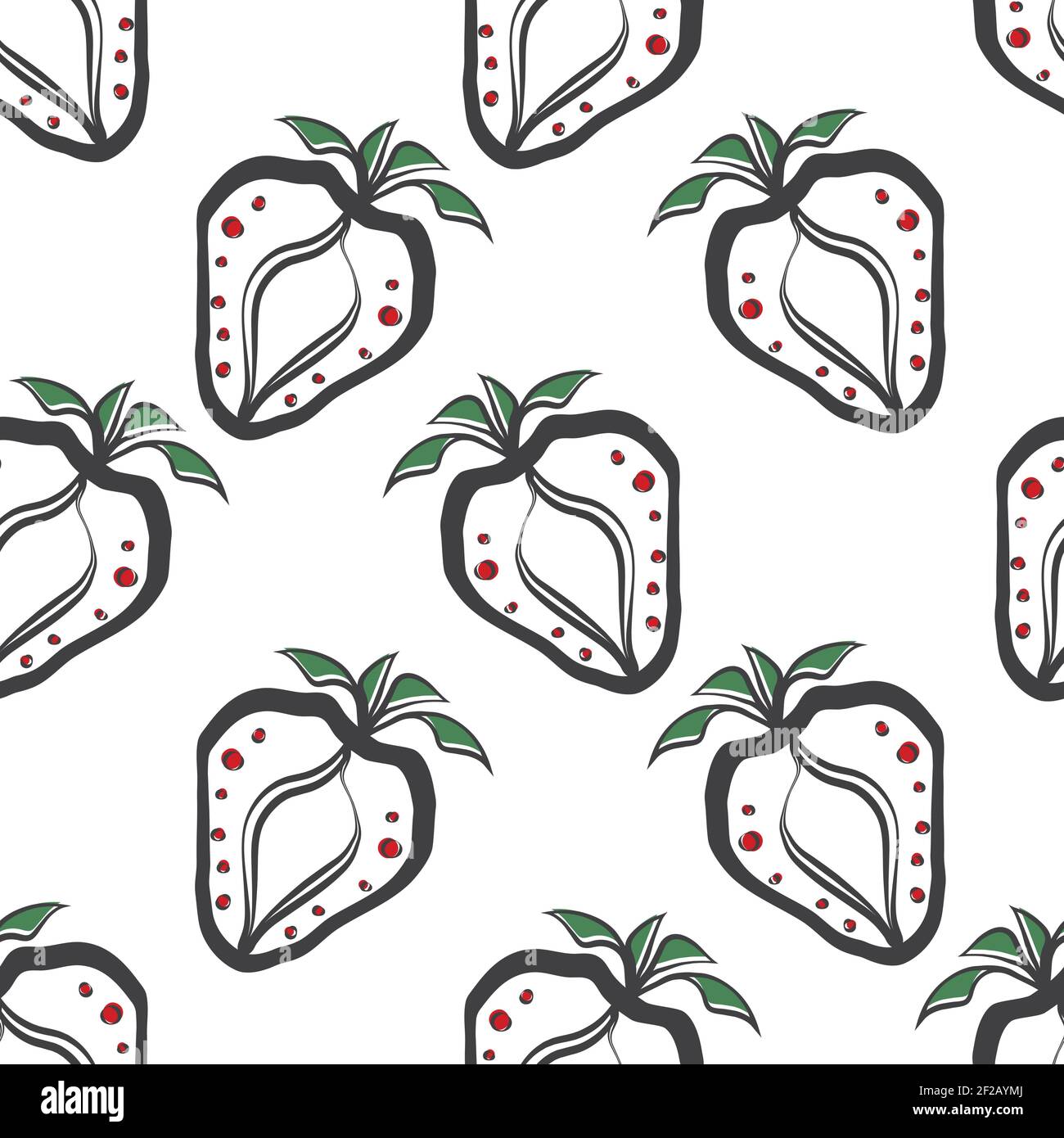 Strawberry linocut seamless vector pattern background. Stencil style