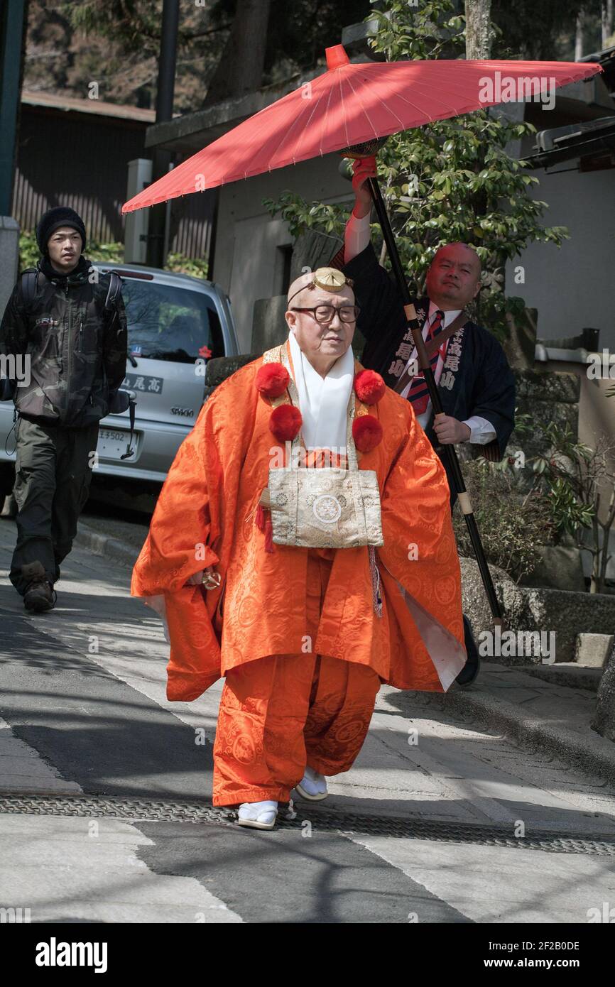 Priest taking part in the annual Hiwatari Matsuri - Fire Walking Festival, Mount Takao, Hachioji, Japan Stock Photo