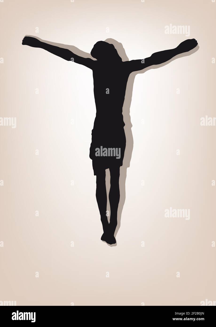 Jesus Christ crucified on the cross. Christian and Catholic religion. Vector illustration. Stock Vector