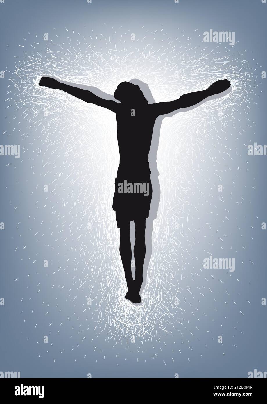 Jesus Christ crucified on the cross. Christian and Catholic religion. Vector illustration. Stock Vector