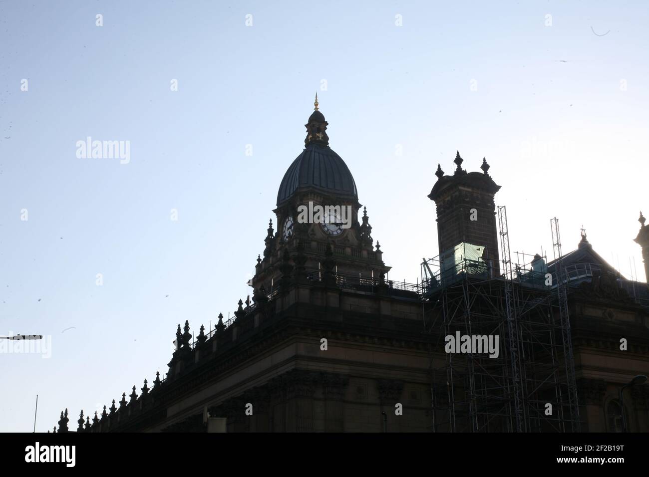 The top of Leeds Town Hall on a sunny winter day in Leeds, UK Stock Photo