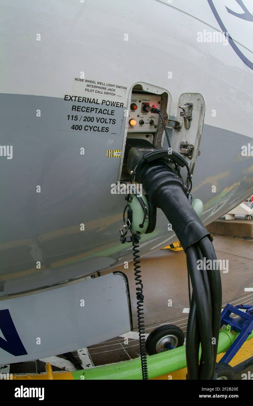 Power cables to a Lufthansa Boeing 737300 at Birmingham Airport