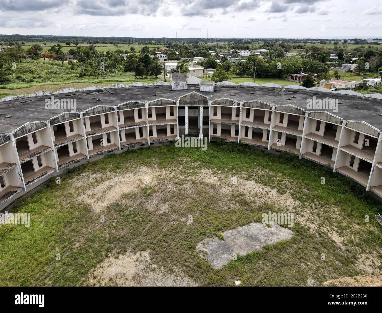 Unfinished circular hotel in Moca, Puerto Rico on the west coast of the