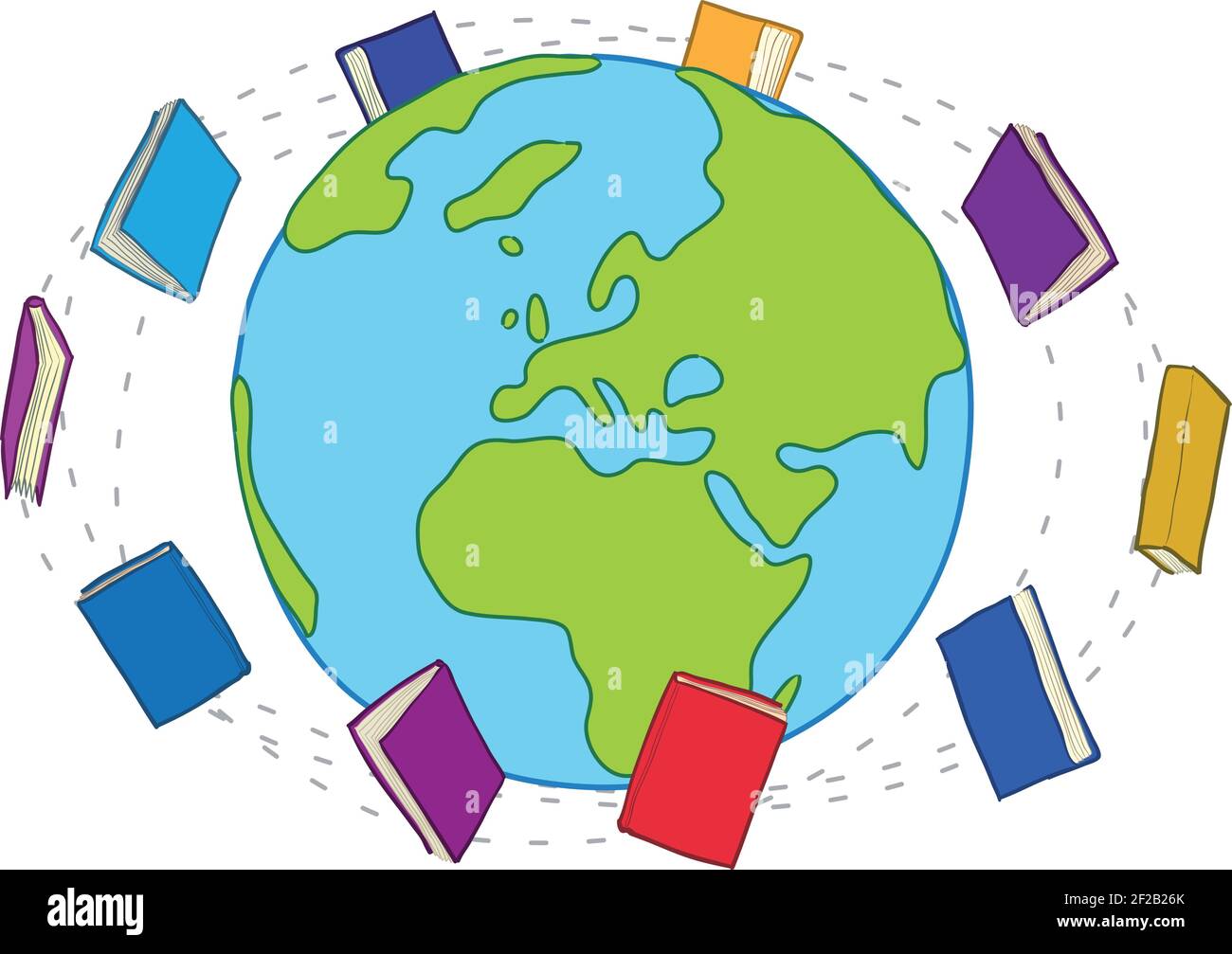 Books that go around the world. Global knowledge concept. Freehand vector drawing. Stock Vector