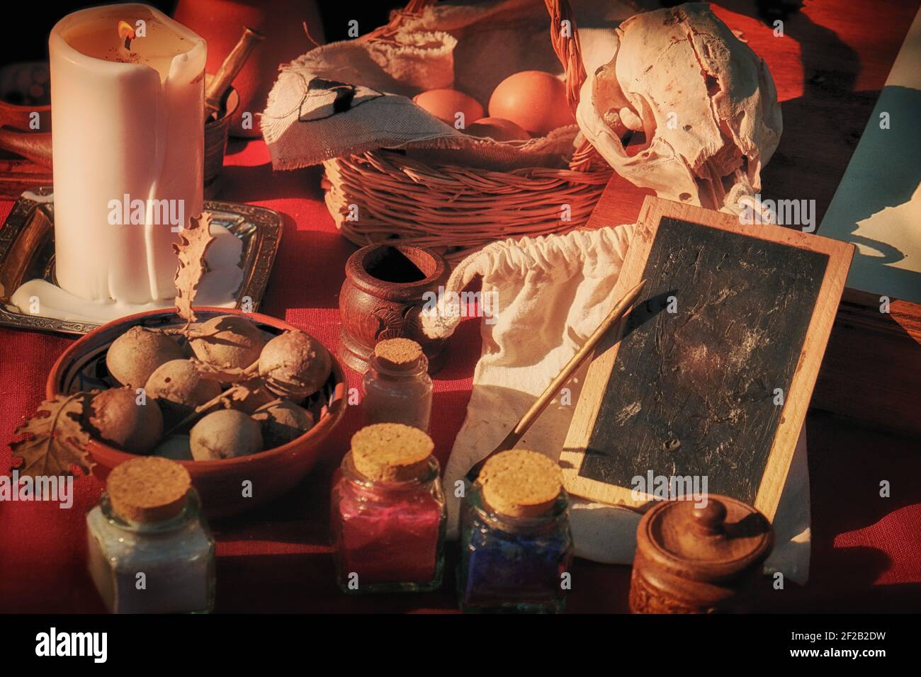 Beet, egg, scull and mineral to make paint. Making paints from natural