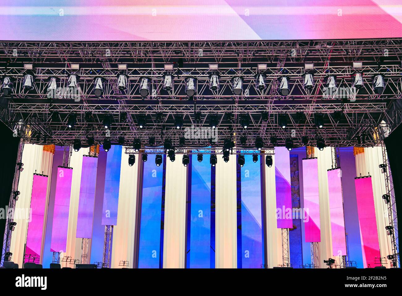 Empty music area with lighting and sound equipment, large concert stage  Stock Photo - Alamy