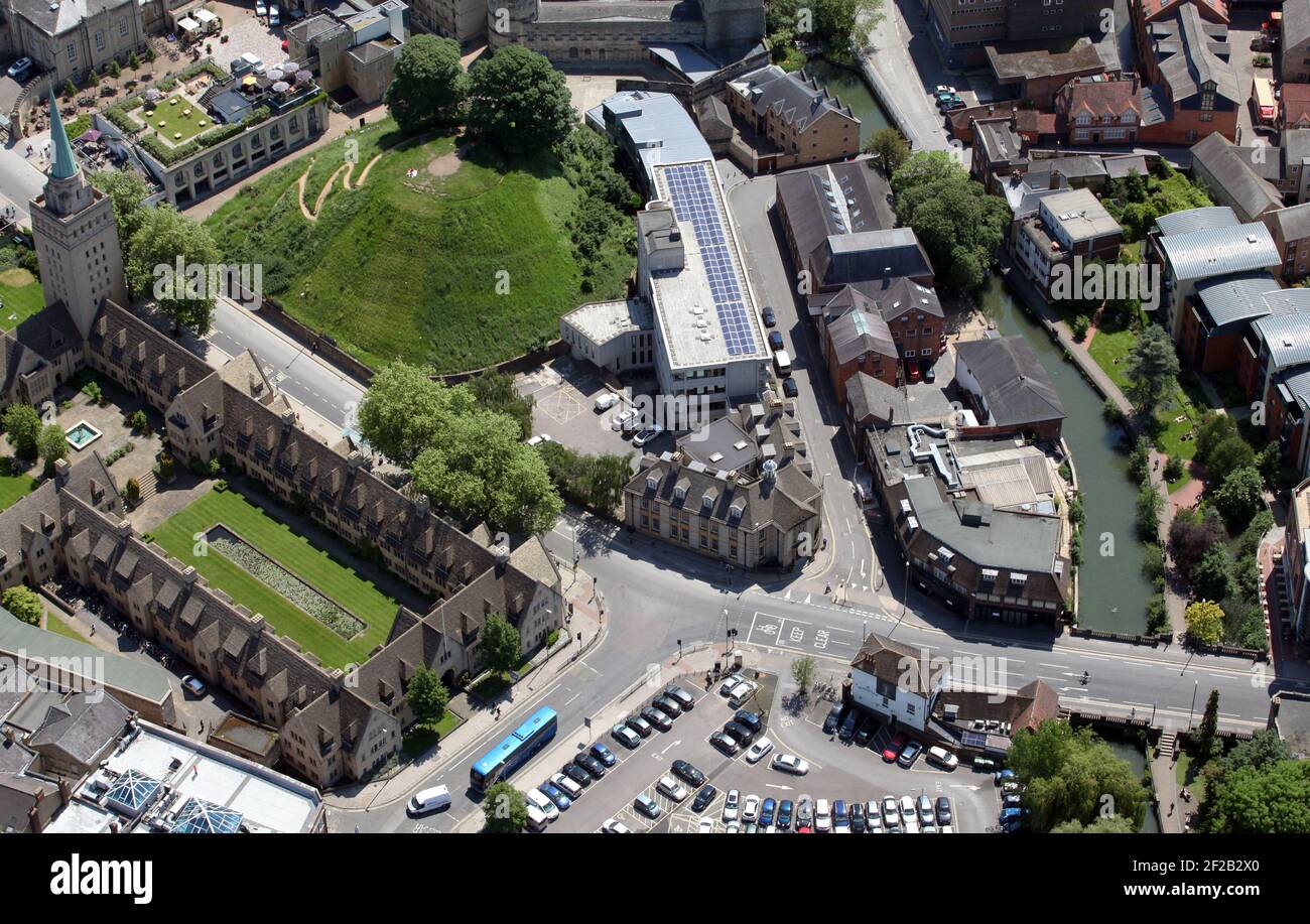 aerial view of the Oxford Register Office, Centre for Innovation and the Castle Mound, Oxford Stock Photo