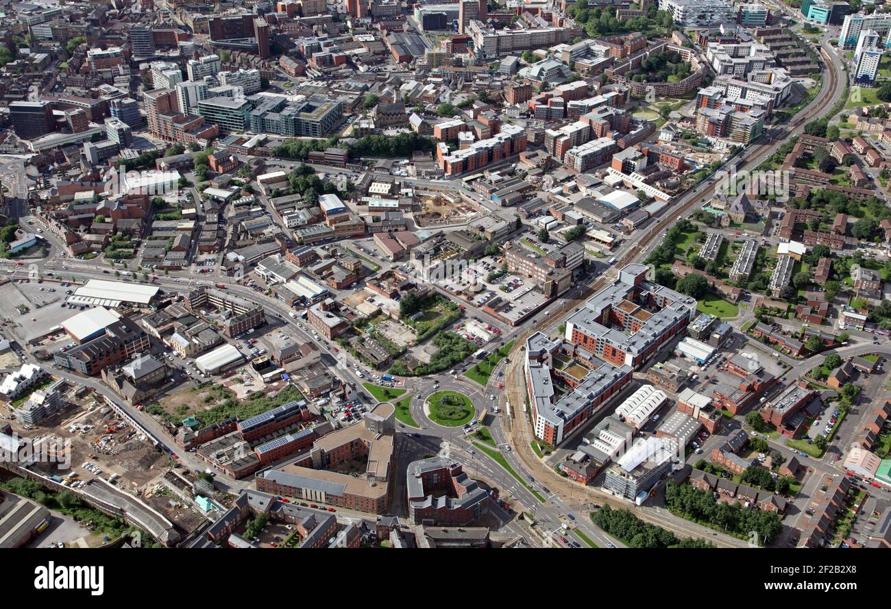 aerial view of Sheffield city centre looking south east from the
