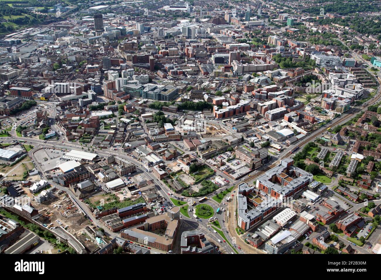aerial view of Sheffield city centre looking south east from the