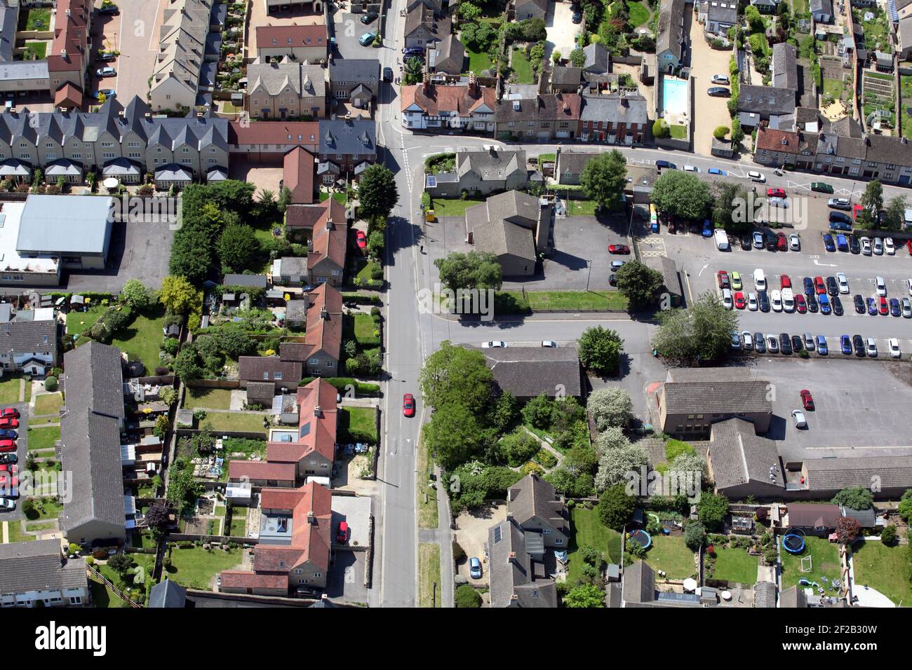 aerial view of Woodstock Fire Station & Union Street Car Park, Woodstock, Oxfordshire Stock Photo