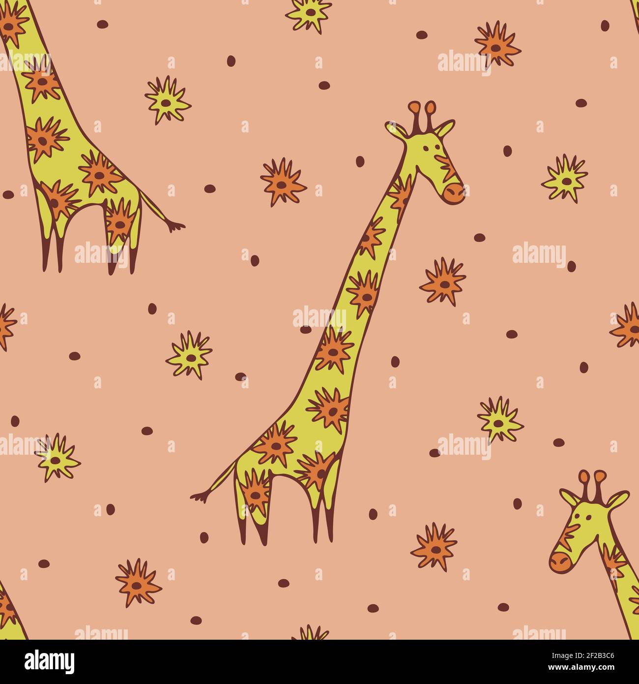 Seamless vector pattern with cute giraffe on pink background. Simple animal wallpaper design for children. Baby shower fashion textile. Stock Vector