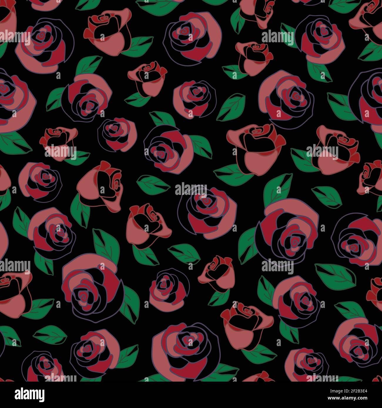 Seamless vector pattern with roses on black background. Simple floral ...