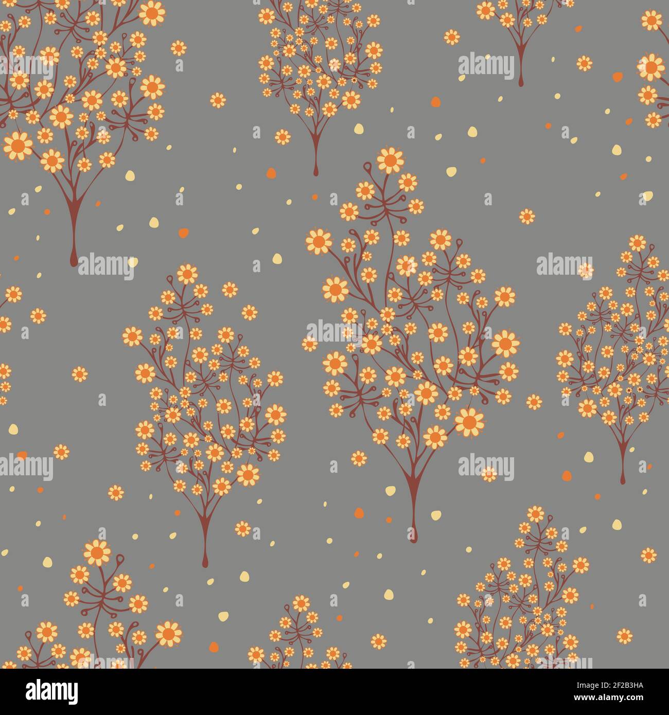 Seamless vector pattern with blossom trees on grey background. Simple ...