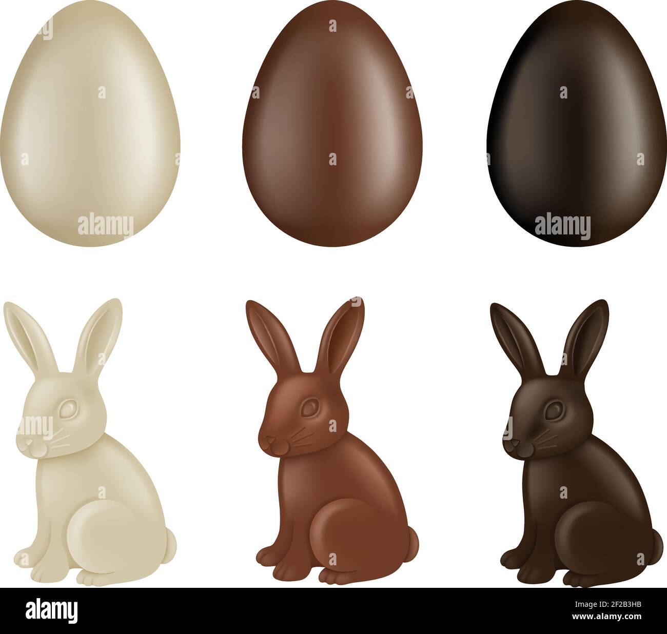 set of chocolate easter eggs and rabbits Stock Vector