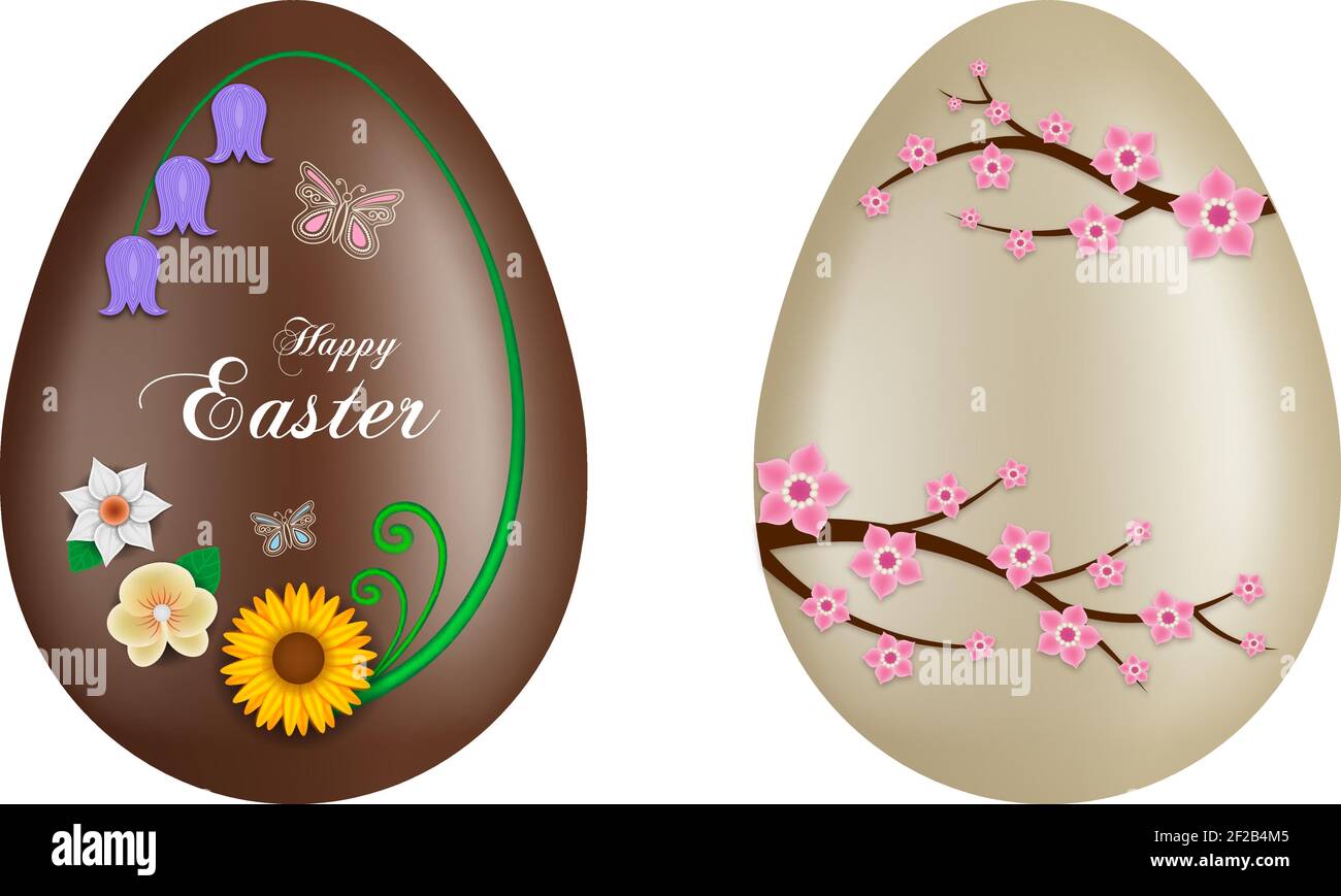 chocolate easter eggs with flowers Stock Vector