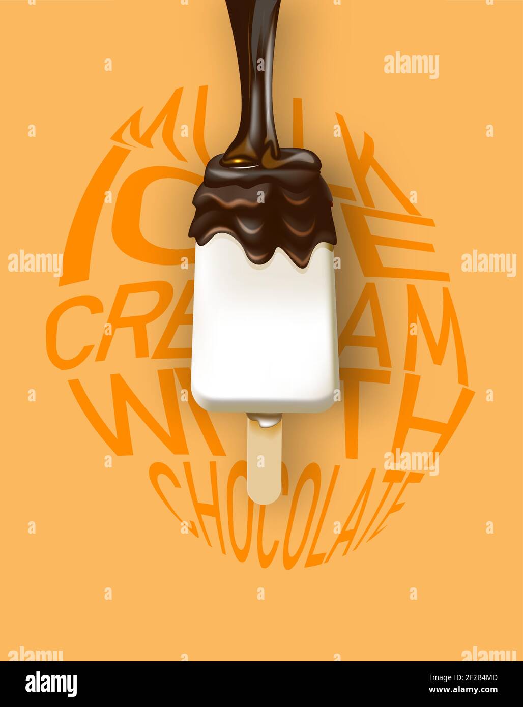 Chocolate coffee ice cream, Pour melted chocolate syrup, dairy product flavor Stock Vector Image