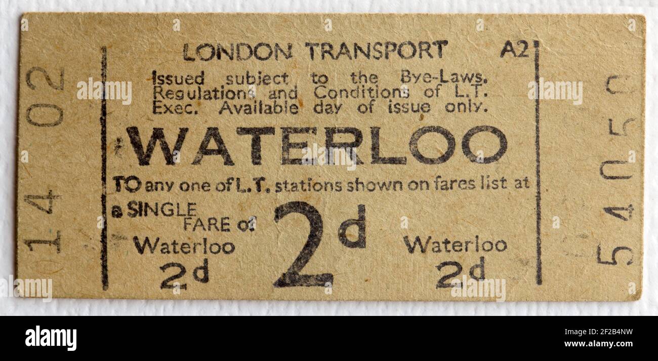 Old London Transport Underground or Tube Ticket from  Station Stock Photo