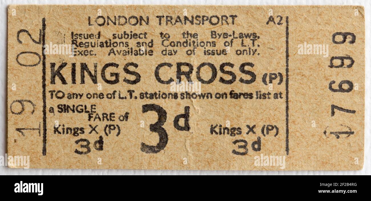 Old London Transport Underground or Tube Ticket from Kings Cross