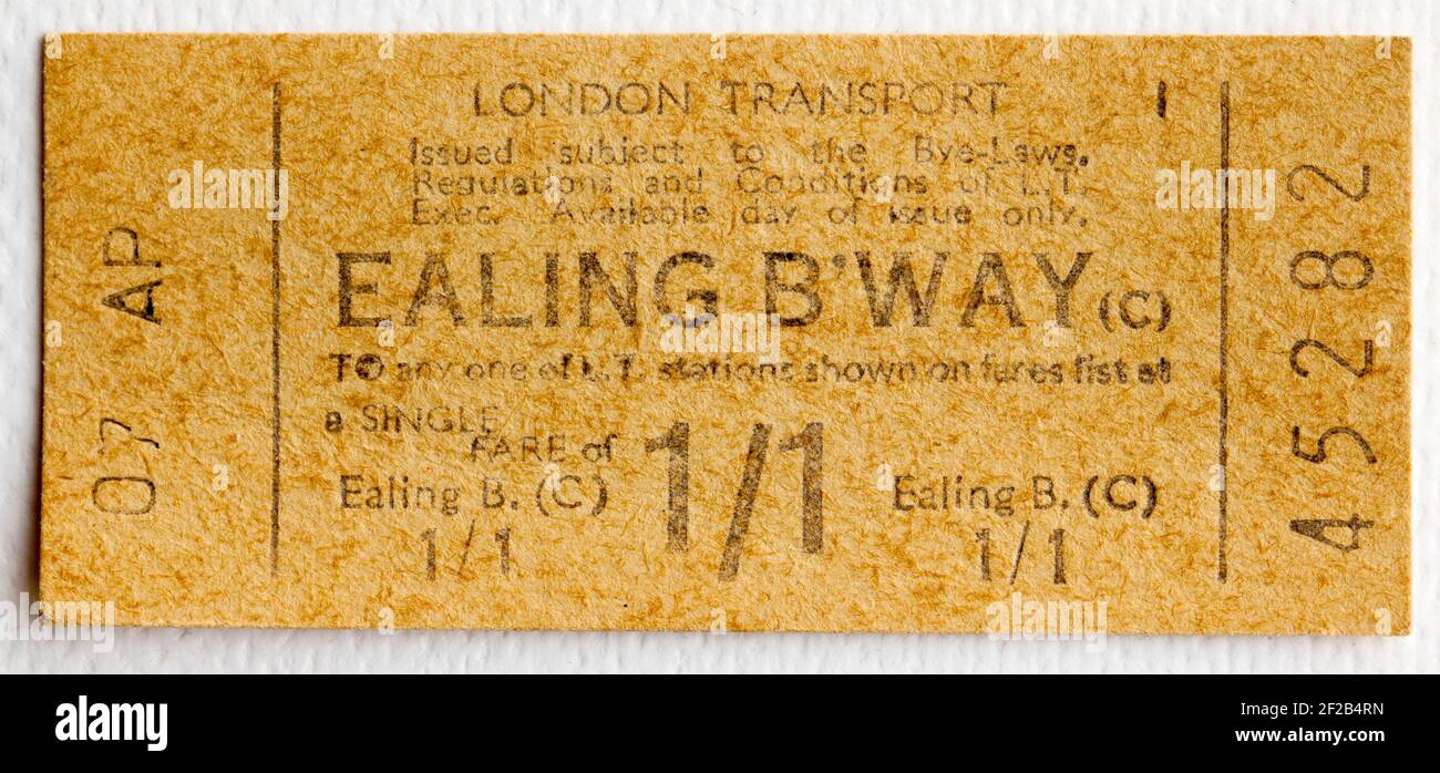 Old London Transport Underground or Tube Ticket from Ealing Broadway