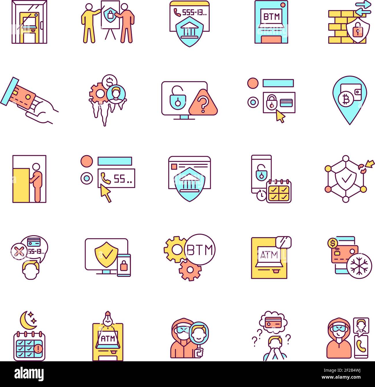 Banking security RGB color icons set Stock Vector