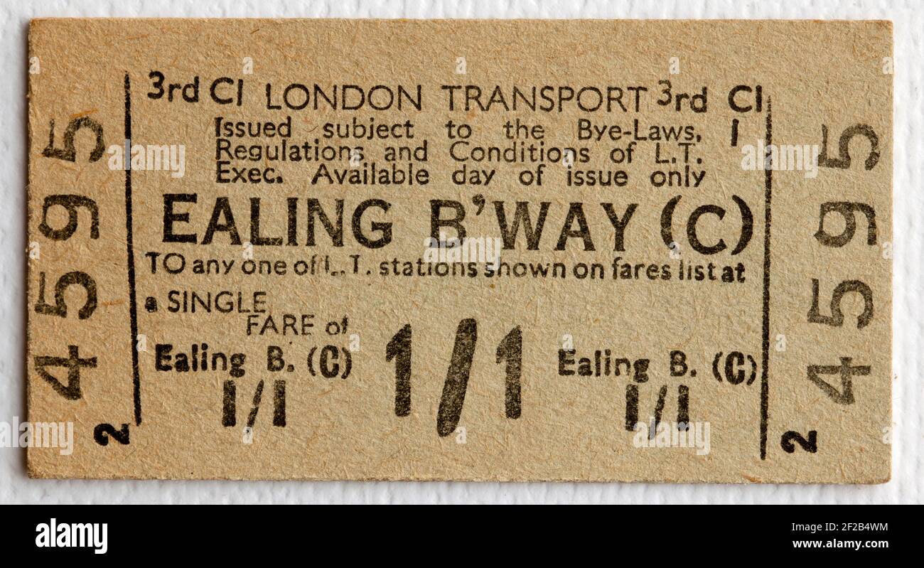 Old London Transport Underground or Tube Ticket from Ealing Broadway Station Stock Photo