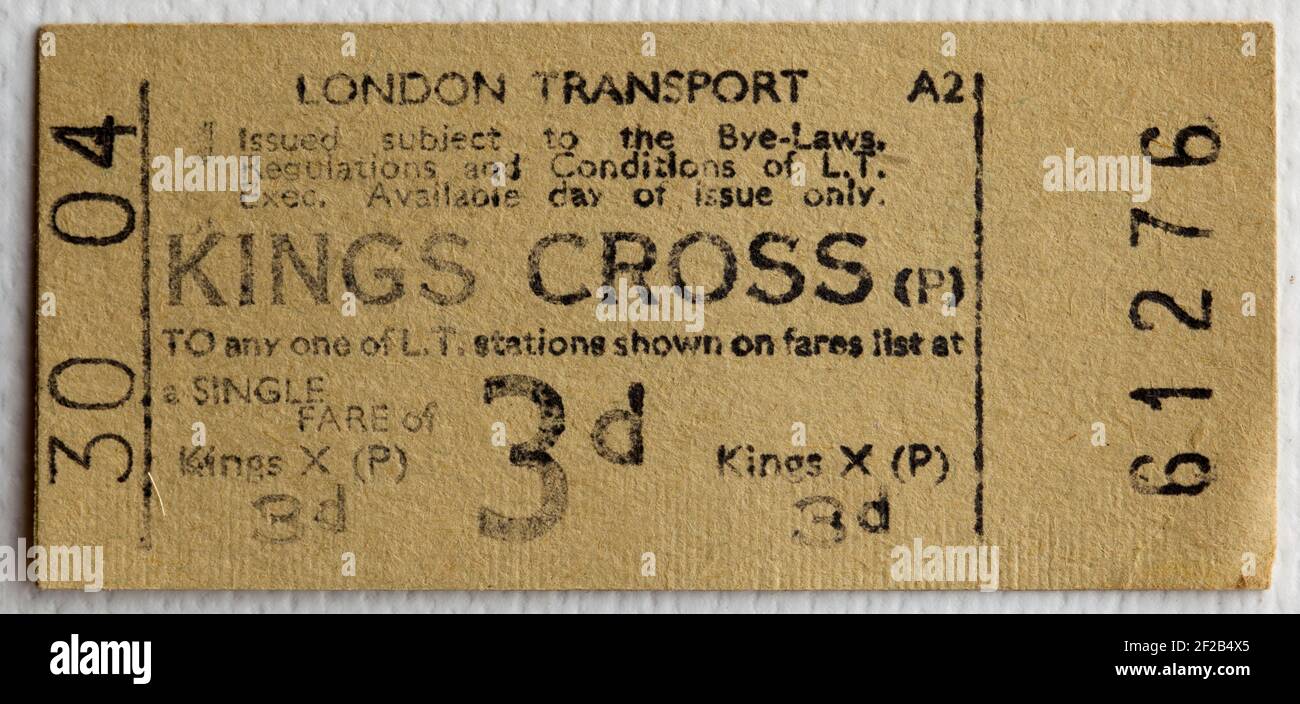 Old London Transport Underground or Tube Ticket from Kings Cross