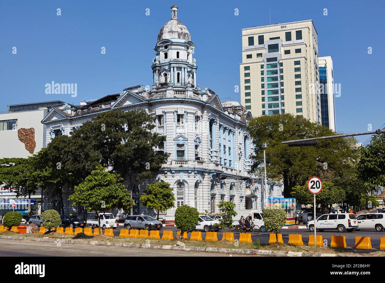beautiful old colonial architecture along Strand Road, Yangon, Myanmar