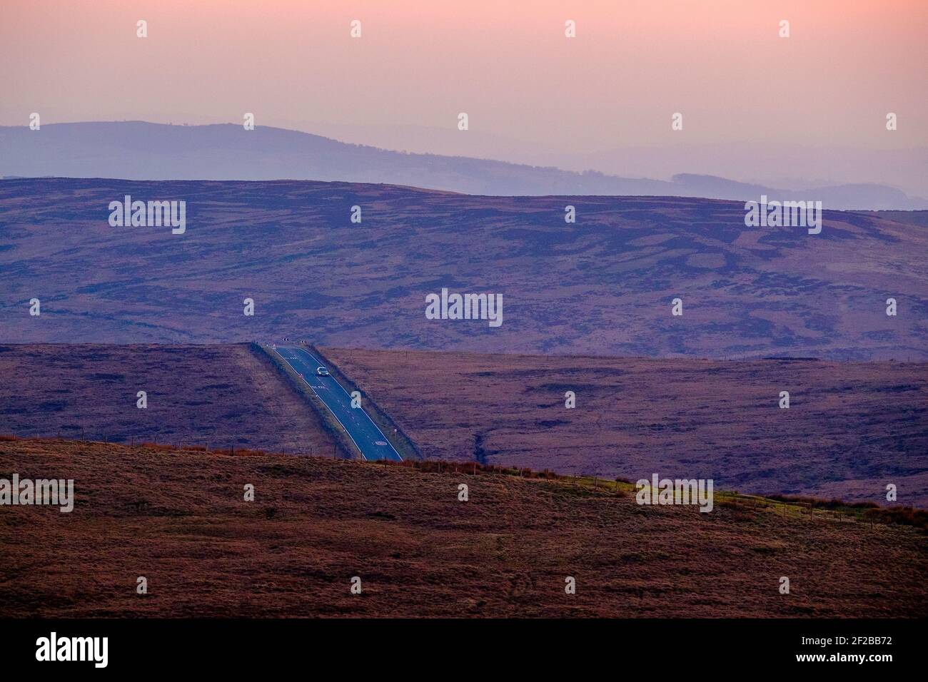 The A54 Buxton to Congleton road which traverses the moors in the Peak District Stock Photo