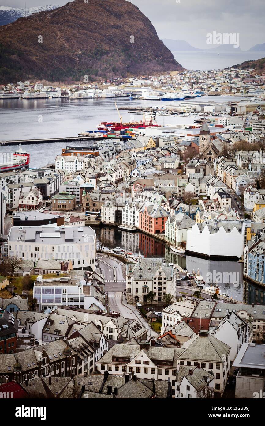 Aerial cityscape, Alesund, More og Romsdal, Norway Stock Photo