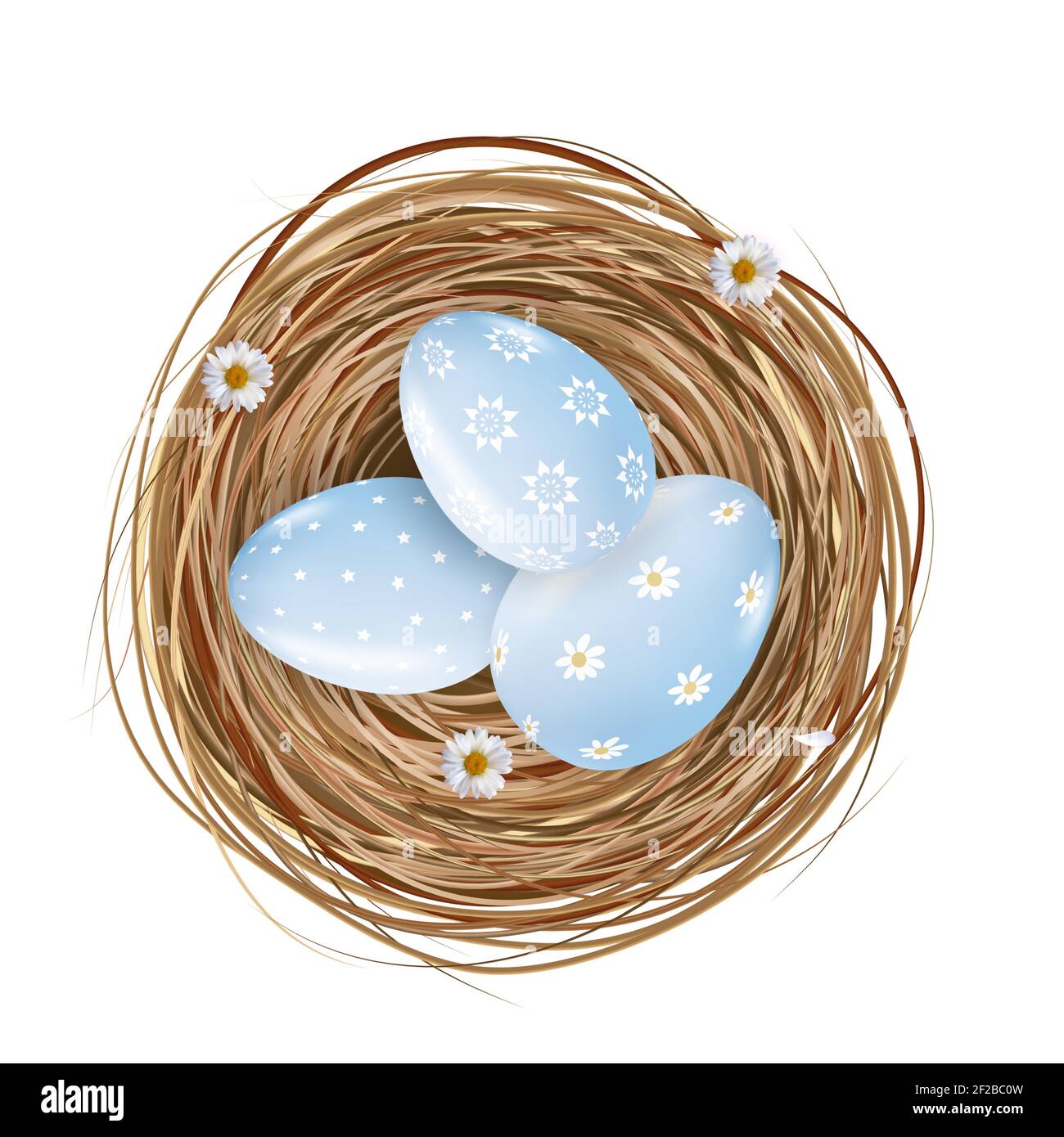 Easter Design Element Nest with Blue Colored Eggs. Vector Illustration Stock Vector