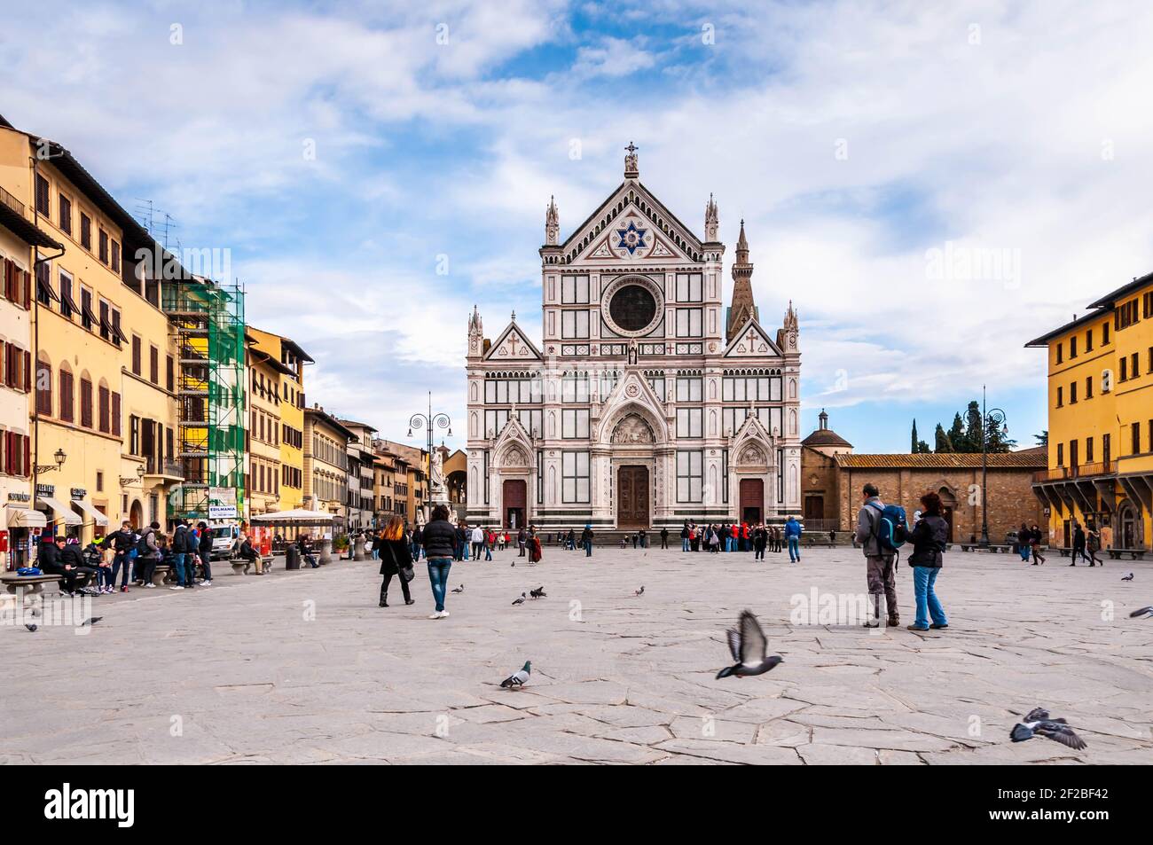 Piazza Santa Croce and its basilica in the background in Florence in Tuscany, Italy Stock Photo