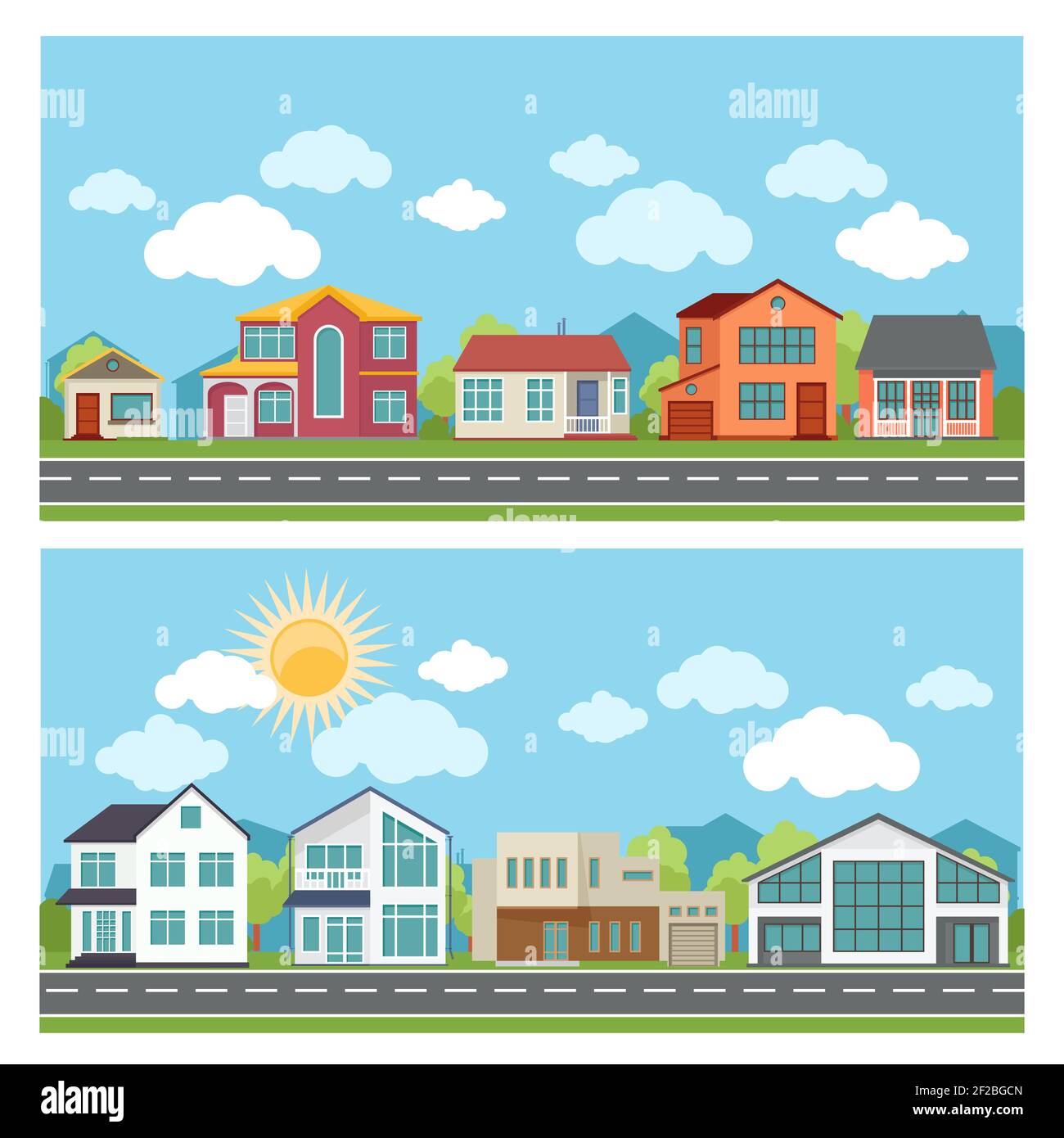 Vector banners with cottage houses in flat design style. Architecture ...
