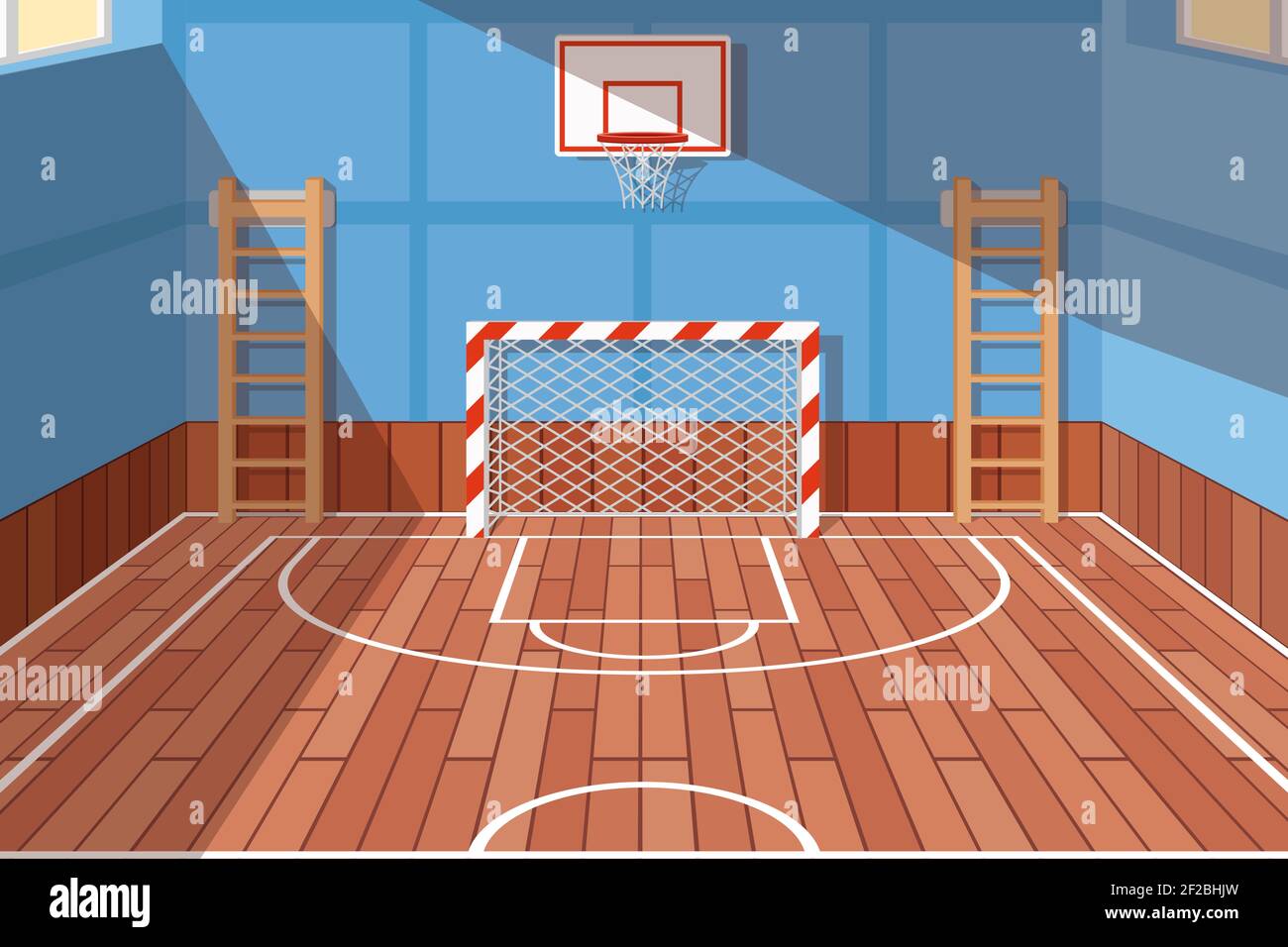 School or university gym hall. Gym court for football and basketball